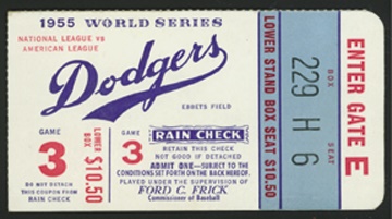 1955 World Series Game Three Ticket Stub