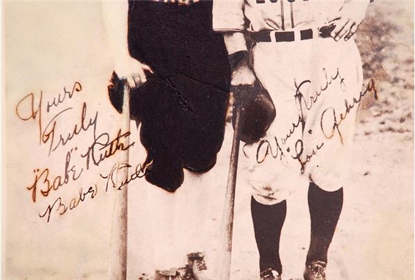 Baseball Autographs - Babe Ruth Signed "Bustin' Babe's" and "Larrupin' Lou's" Photo