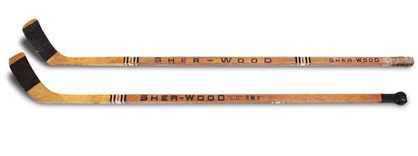 Hockey Equipment - Bill Barber &amp; Ross Lonsberry Philadelphia Flyers Game Used Sticks (2)