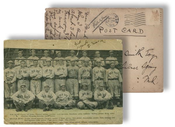 Ernie Davis - Rare 1912 Boston Red Sox Colorized Team Postcard