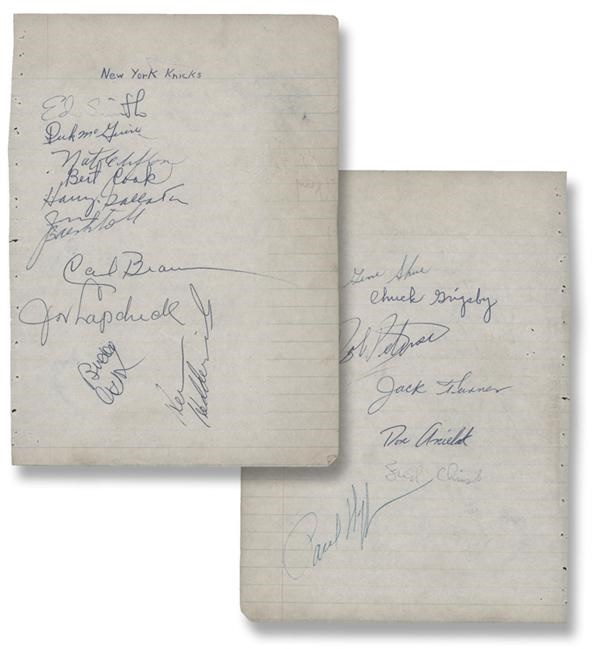 - 1954 New York Knicks Team Signed Sheet with 18 Signatures