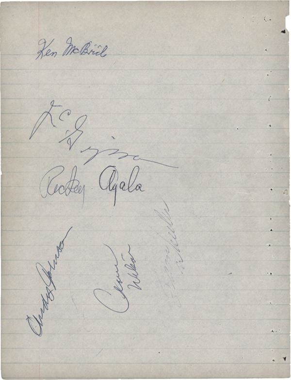 - 1950's Harlem Globetrotters Team Signed Sheet with 18 Signatures