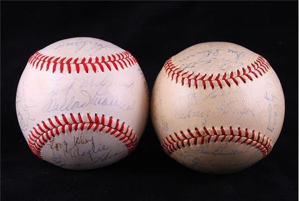Baseball Autographs - 1950's New York Yankees and Old-Timers Day Signed Baseballs (2)