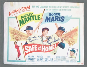 Mickey Mantle - Mantle & Maris Signed "Safe at Home" Lobby Card (11x14")