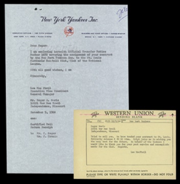 Roger Maris - 1966 Roger Maris Release from the Yankees Telegram