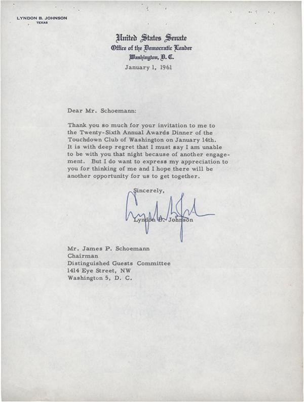 Rock And Pop Culture - President Lyndon Johnson Signed Letter (1961)