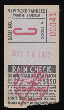 Roger Maris - 1967 Mickey Mantle 500th Home Run Game Ticket Stub
