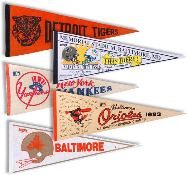 - Collection of Sports Pennants (20+) Including One Signed by Colts Greats