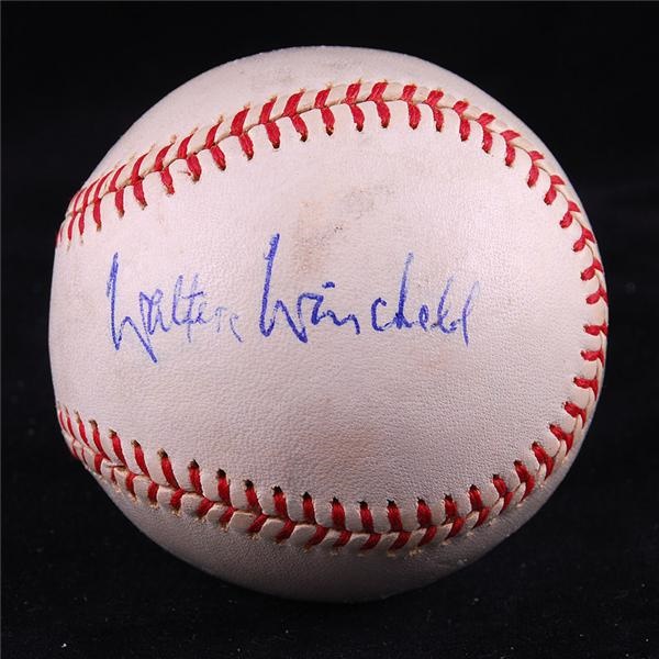 Baseball Autographs - Radio Personality & Gossip Columnist Walter Winchell Single Signed Baseball