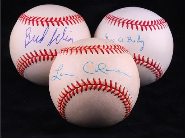 Baseball Autographs - Bud Selig, Gene Budig and Leonard Coleman Signed Baseballs (3)