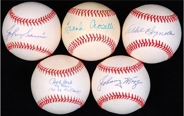 - 1940's-60's New York Yankee Greats Single Signed Baseball Collection (5)