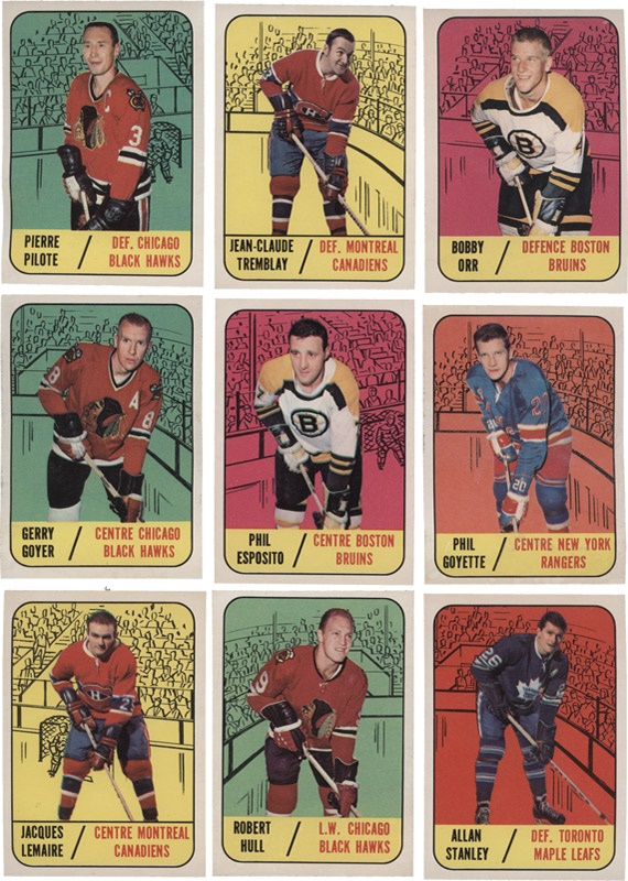 - (100) 1967-68 Topps Hockey Cards with Stars