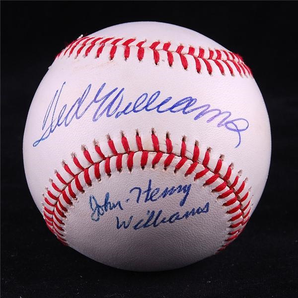 - Ted Williams and John Henry Williams Signed Baseball