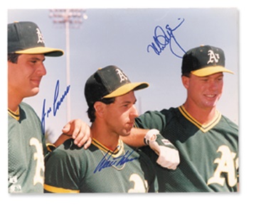 1980's Jose Canseco, Walt Weiss & Mark McGwire Signed Photograph (8x10")