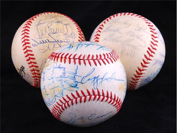 Baseball Autographs - 1970 Athletics, 1975 Royals, and 1982 Pirates Team Signed Baseballs (3)