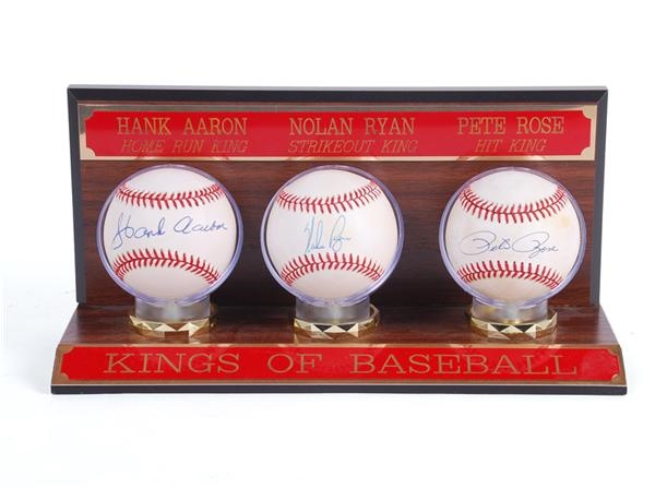 Baseball Autographs - Hank Aaron, Nolan Ryan, Pete Rose Single Signed Baseball Collection (3)