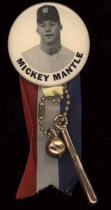 Ernie Davis - 1950's Mickey Mantle PM10 Baseball Pin with Ribbon & Charm