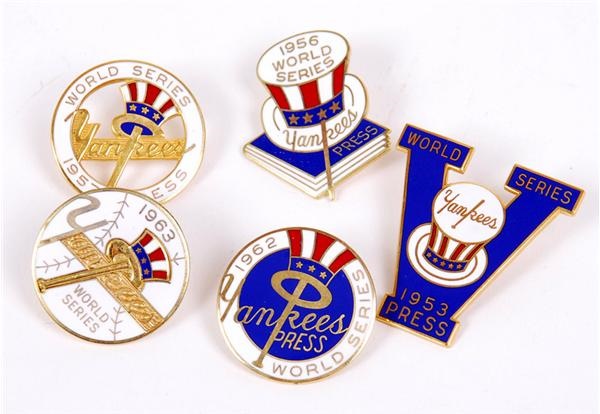 Ernie Davis - 1953-1963 New York Yankees World Series Press Pins (5)