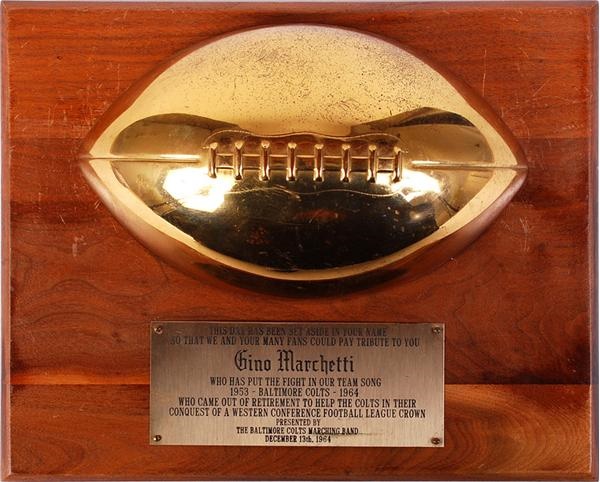 - Gino Marchetti Baltimore Colts Tribute Trophy w/ Marchetti LOA