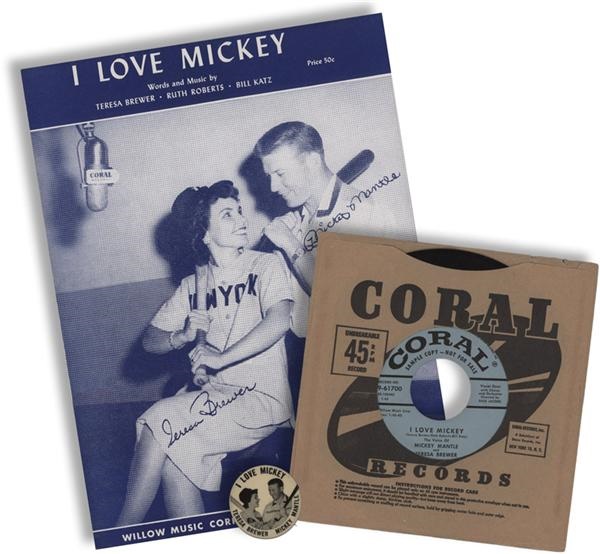 Ernie Davis - I Love Mickey Mantle Sheet Music, Pin and Record (3)