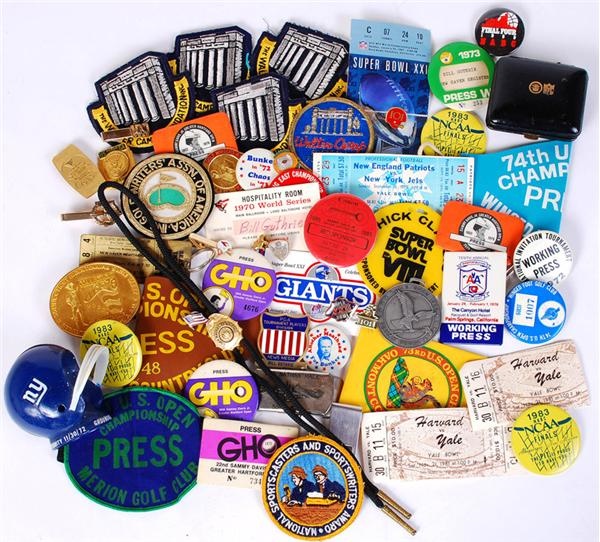 - 1960s-1980s Press Pins, Patches, Badges, Jewelry from Bill Guthrie Collection (50+)