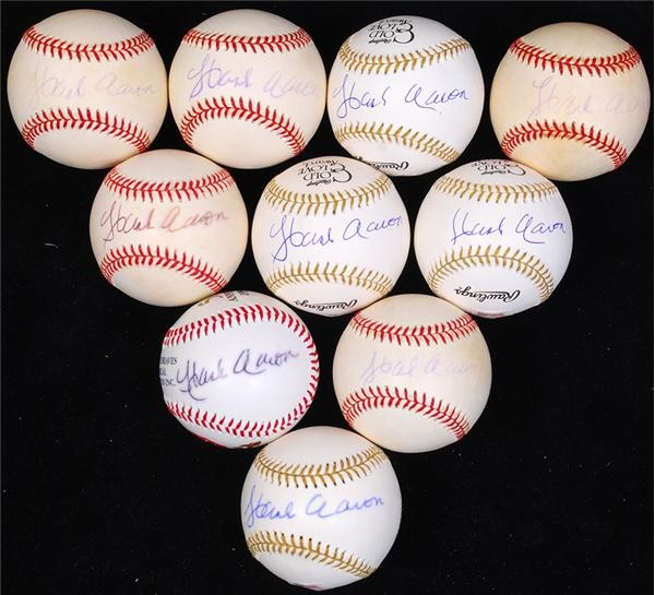 Baseball Autographs - Hank Aaron Single Signed Baseballs (10)