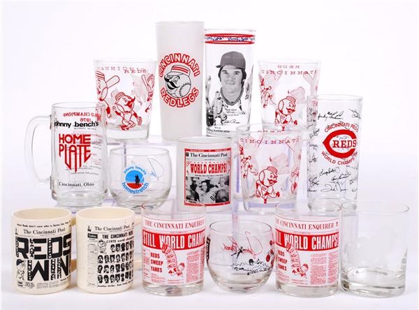 Ernie Davis - 1950's-1980's Cincinnati Reds Glass and Mug Collection