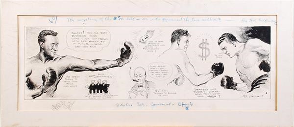 - 1920's Harry Wills, Jack Dempsey, Gene Tunney Boxing Original Art