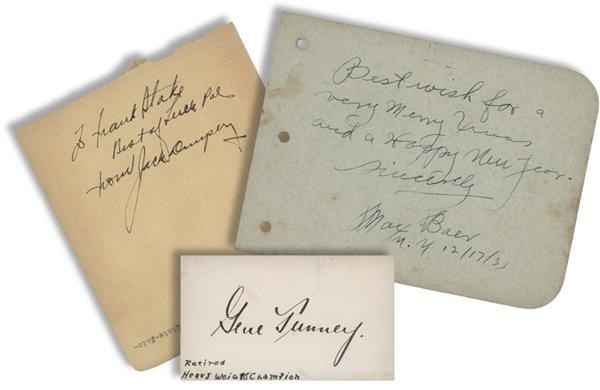 Jack Dempsey, Max Baer, and Gene Tunney Autographs (3)