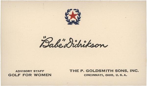 Golf - Rare Babe Didrikson Goldsmith Sporting Goods Business Card