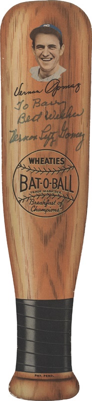 - Rare Lefty Gomez Signed Bat-O-Ball Wheaties Premium (1938)