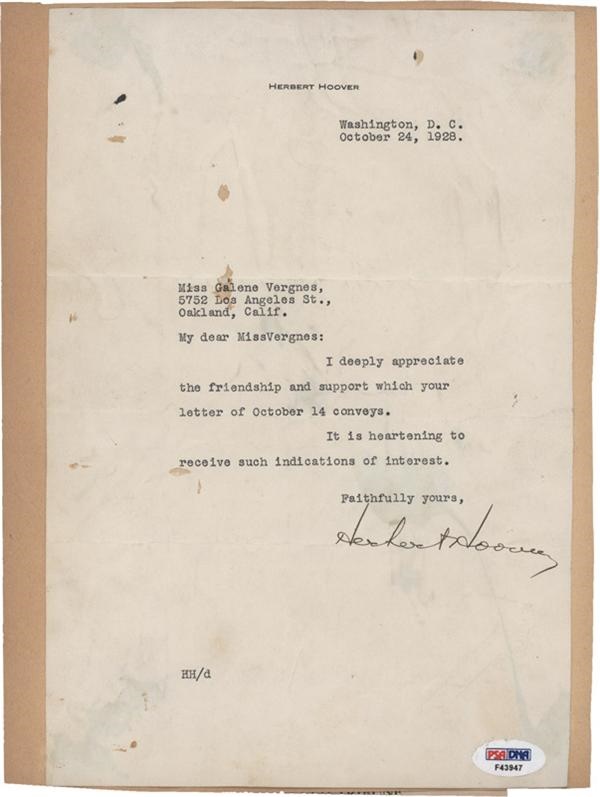 Rock And Pop Culture - President Hebert Hoover Signed Letter (1928)