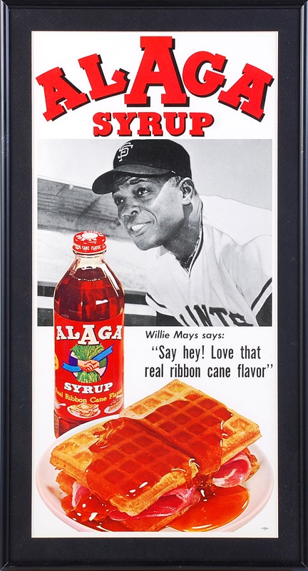 Ernie Davis - Willie Mays Alaga Syrup Advertising Sign (1960's)