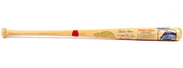 - Brooklyn Dodgers Greats Signed Decal Bat with Koufax, Drysdale, Reese and Snider