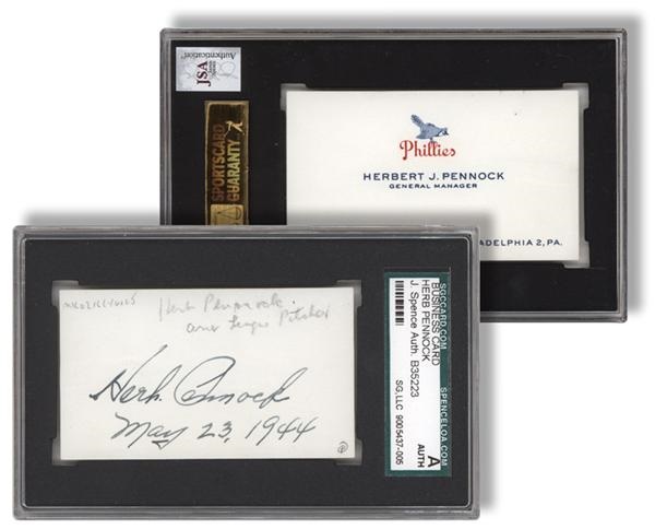 Baseball Autographs - Herb Pennock Signed Business Card