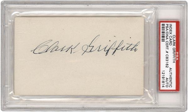 Clark Griffith Signed 3 x 5 Index Card