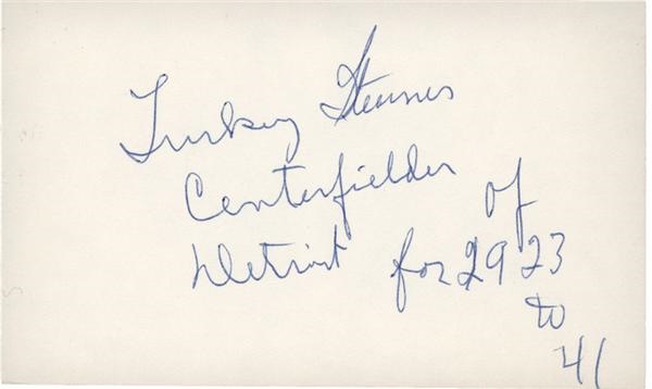 Negro League Turkey Stearns Signed 3 x 5 Index Card