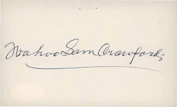 Baseball Autographs - Sam Crawford Signed 3 x 5 Index Card