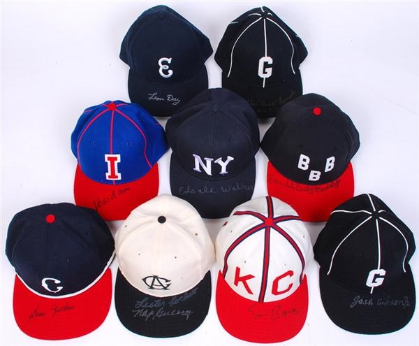 - Negro League Greats Signed Hats with Aaron, Day, Banks (9)