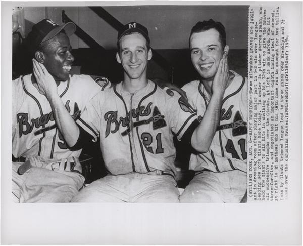 Baseball Photographs - Hank Aaron, Warren Spahn, Ed Mathews SFX Archives (1954)