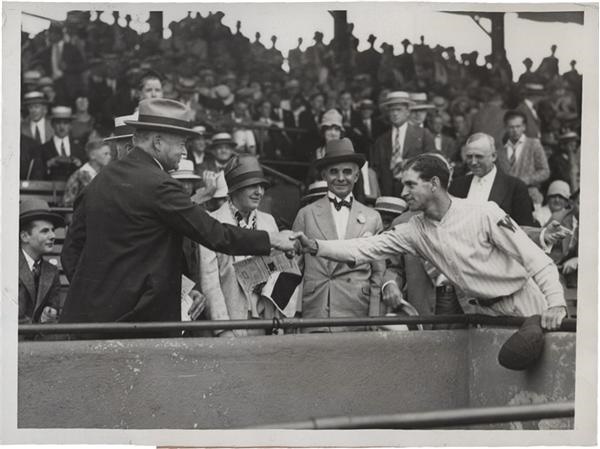 Baseball Photographs - Herbert Hoover Shakes Hands with Buckey Harris Photo SFX Archives (1928)
