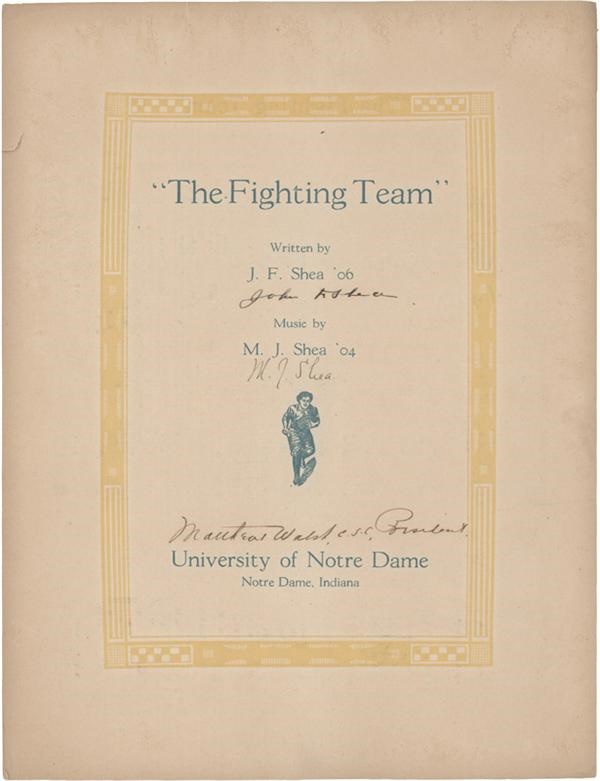 - Notre Dame Signed Fight Song Sheet Music