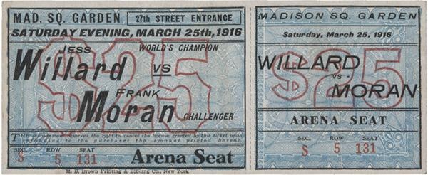 Memorabilia Boxing - 1916 Jess Willard vs. Frank Moran Full Ticket