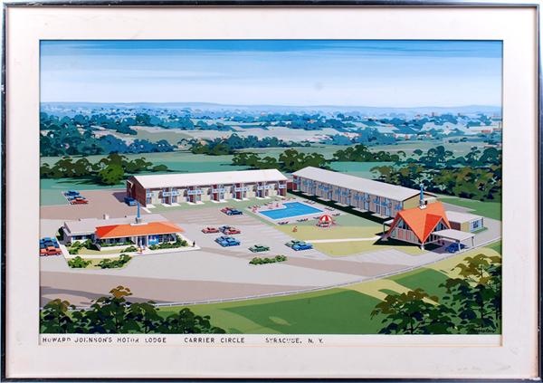 Rock And Pop Culture - Howard Johnson's Motor Lodge Gouche Original Painting (1960's)