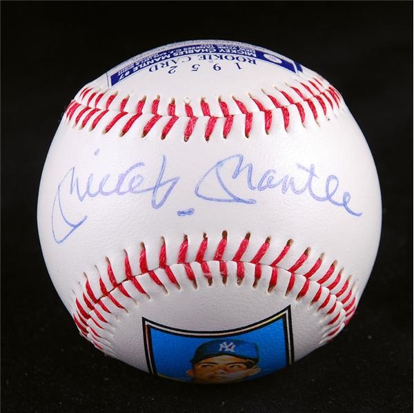 - Mickey Mantle Singled Signed Baseball with Rookie Card Image