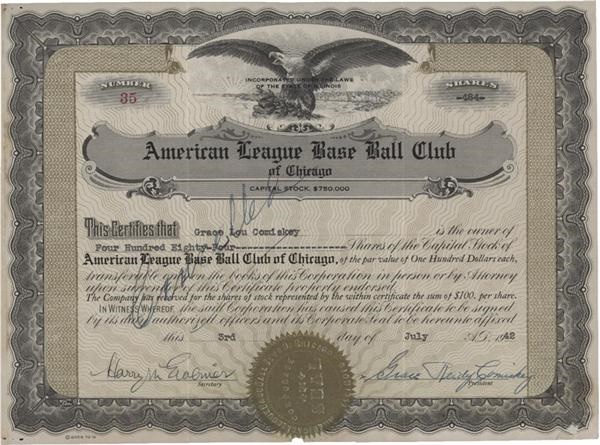 - 1942 Chicago White Sox Baseball Stock Certificate