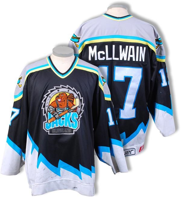 Mid 1990's Dave McLlwain Cleveland Lumberjacks IHL Game Worn Jersey