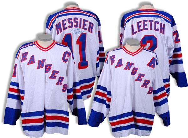 Hockey Equipment - Mark Messier and Brian Leetch New York Rangers Signed Replica Jerseys (2)