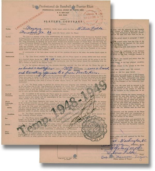 Ernie Davis - Negro Leaguer Wilmer Fields Signed Puerto Rican Winter League Contract (1949)