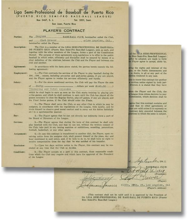 - Negro Leaguer Chet Brewer Signed Puerto Rican Winter League Contract (1940)